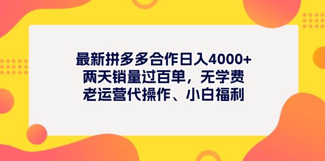 最新拼多多项目日入4000+两天销量过百单，无学费、老运营代操作、小白福利