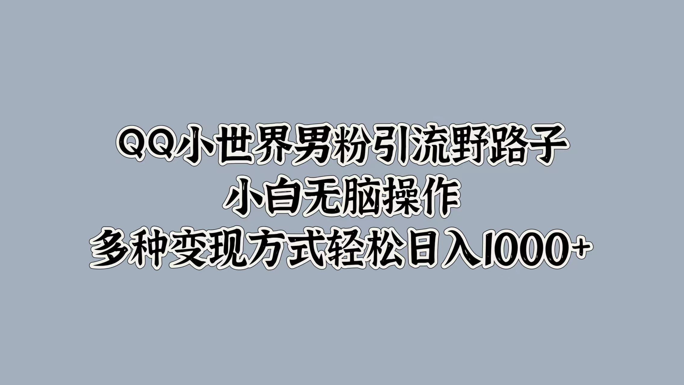 QQ小世界男粉引流野路子，小白无脑操作，多种变现方式轻松日入1000+