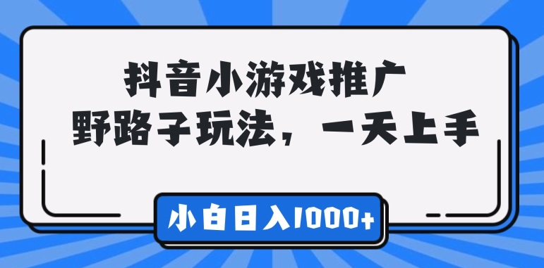 抖音小游戏推广，野路子玩法，无视抖音规则，小白轻松日入1000 +