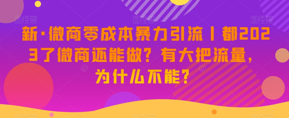 新·微商代理零成本暴力行为引流方法丨都2023了微商代理还可以做？有很大把流量，为什么不可以？-暖阳网-优质付费教程和创业项目大全