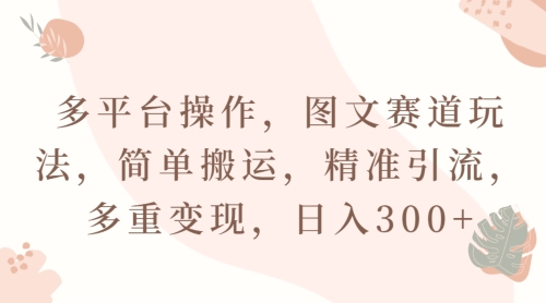 多平台操作，图文赛道玩法，简单搬运，精准引流，多重变现，日入300+