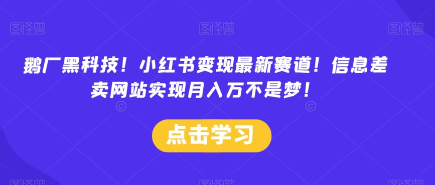 鹅厂黑科技！小红书变现最新赛道！信息差卖网站实现月入万不是梦！