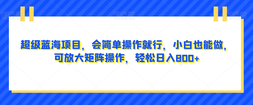 超级蓝海项目，会简单操作就行，小白也能做，可放大矩阵操作，轻松日入800+，-暖阳网-优质付费教程和创业项目大全