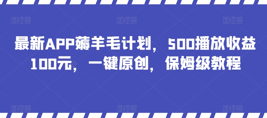 全新APP撸羊毛方案，500播放视频盈利100元，一键原创设计，家庭保姆级实例教程