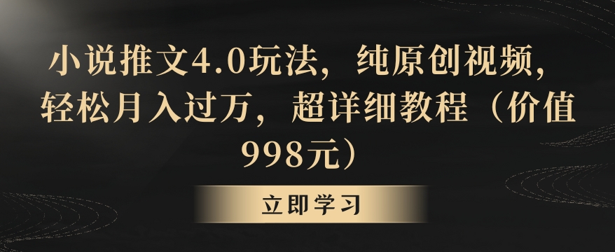 小说推文4.0玩法，纯原创视频，轻松月入过万，超详细教程（价值998元）【揭秘】