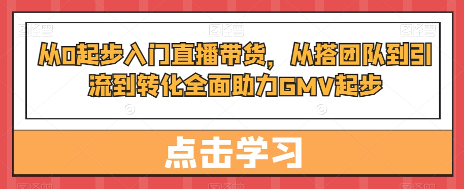 从0起步入门直播带货，?从搭团队到引流到转化全面助力GMV起步