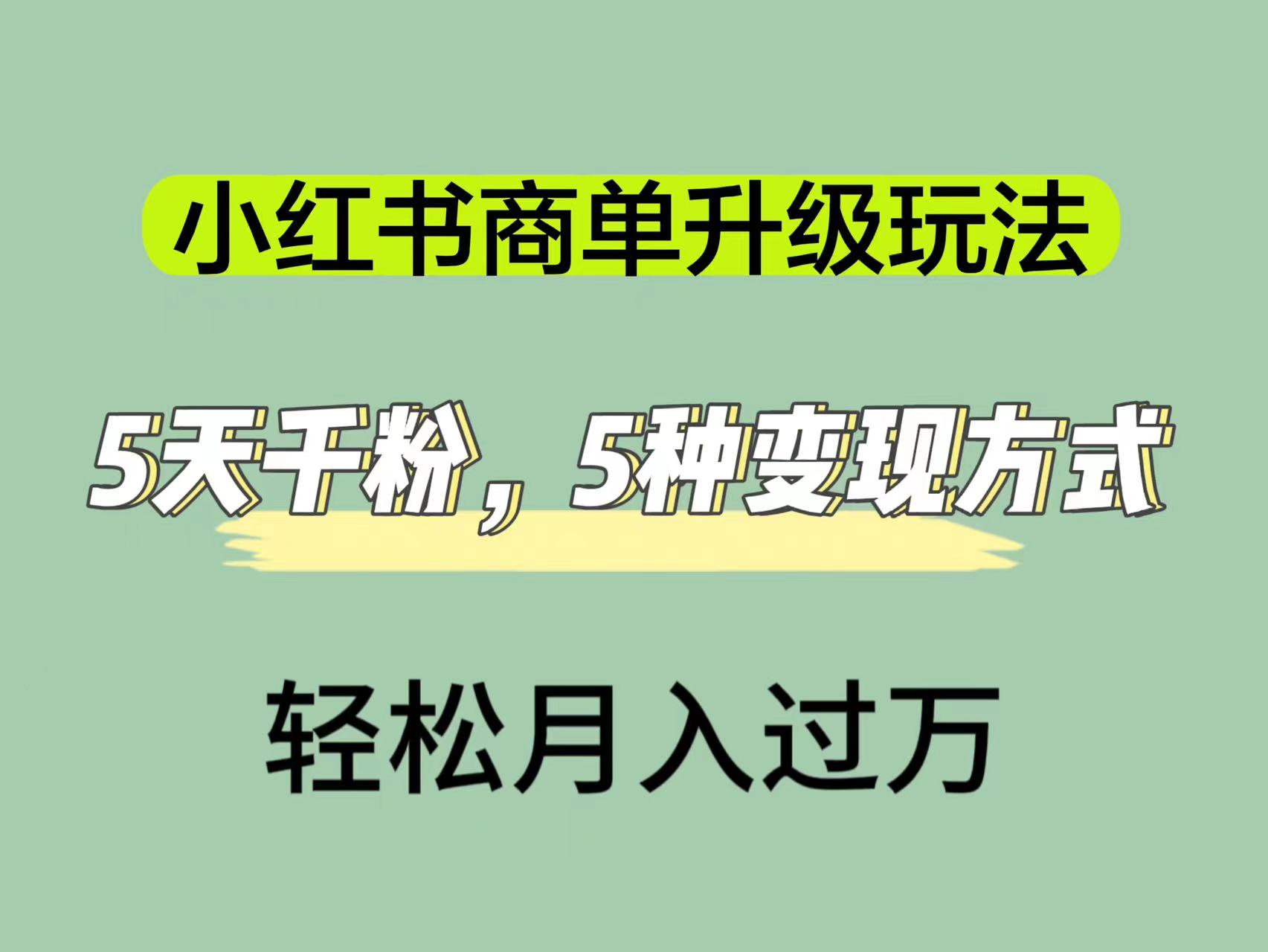 （7312期）小红书的商单升级玩法，5天千粉，5种变现渠道，轻轻松松月入1万