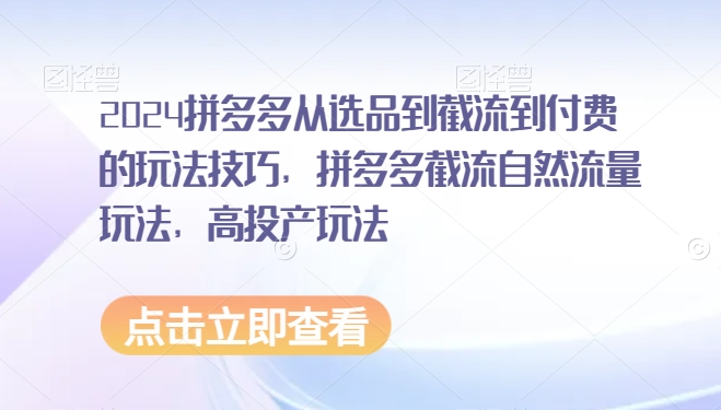 2024拼多多从选品到截流到付费的玩法技巧，拼多多截流自然流量玩法，高投产玩法