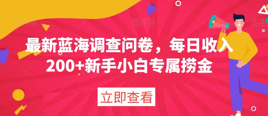 最新蓝海调查问卷，每日收入200+新手小白专属捞金