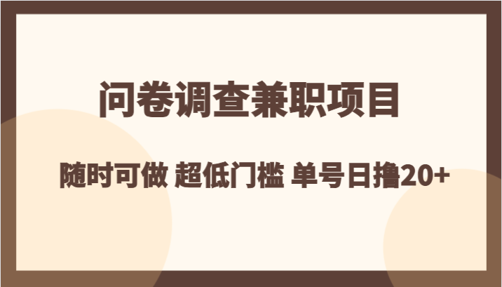 问卷调查兼职项目，随时可做 超低门槛 单号日撸20+-暖阳网-优质付费教程和创业项目大全