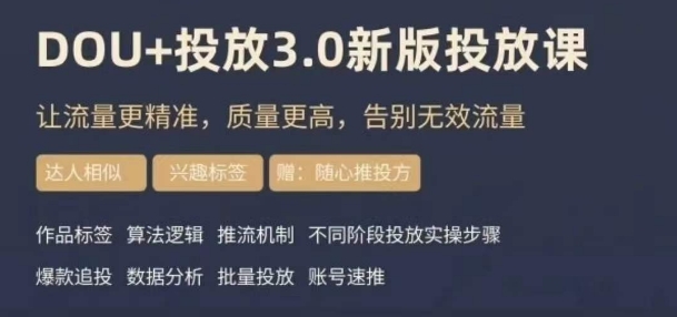 dou 豌豆推广实操课3.0新版本，让流量更准确，质量更高，道别无效流量-暖阳网-优质付费教程和创业项目大全