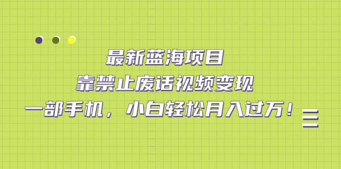 （7276期）全新蓝海项目，靠严禁空话视频变现，一部手机，新手轻轻松松月入破万！