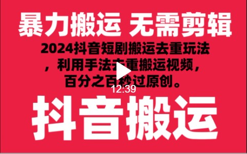 2024全新抖音搬运技术性，抖音短剧视频去重，技巧运送，运用专用工具去重复，秒过原创设计！