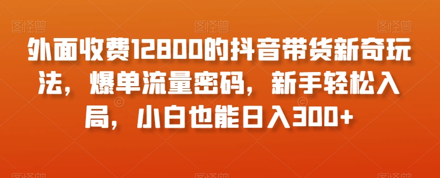 外面收费12800的抖音带货新奇玩法，爆单流量密码，新手轻松入局，小白也能日入300+【揭秘】