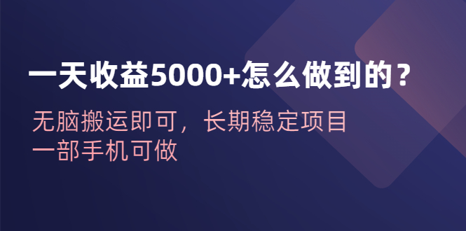 一天收益5000+怎么做到的？无脑搬运即可，长期稳定项目，一部手机可做