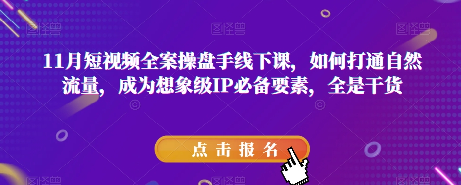 11月短视频全案操盘手线下课，如何打通自然流量，成为想象级IP必备要素，全是干货-暖阳网-优质付费教程和创业项目大全