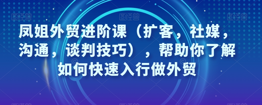 王熙凤出口外贸升阶课（拓客，社交媒体，沟通交流，谈判策略），帮助自己了解如何迅速入门做跨境电商