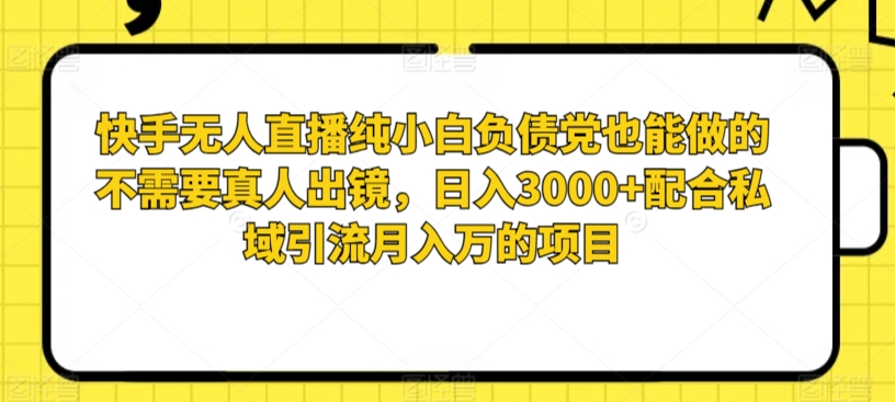 快手无人直播纯小白负债党也能做的不需要真人出镜，日入3000+配合私域引流月入万的项目