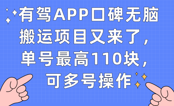 （7314期）有驾APP用户评价没脑子运送新项目再次来了，运单号最大110块，可以多号实际操作