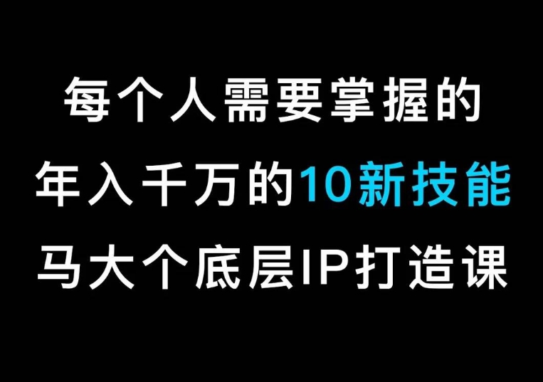 马大个的IP底层逻辑课，?每个人需要掌握的年入千万的10新技能，约会底层IP打造方法！