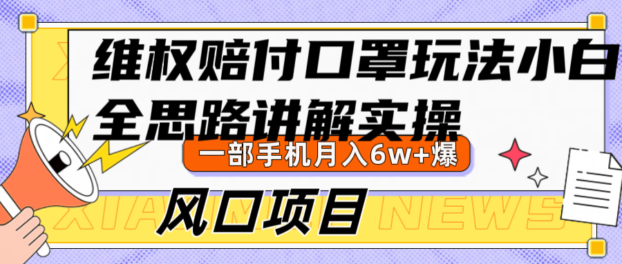 维权赔付口罩玩法，小白也能月入6w+，风口项目实操