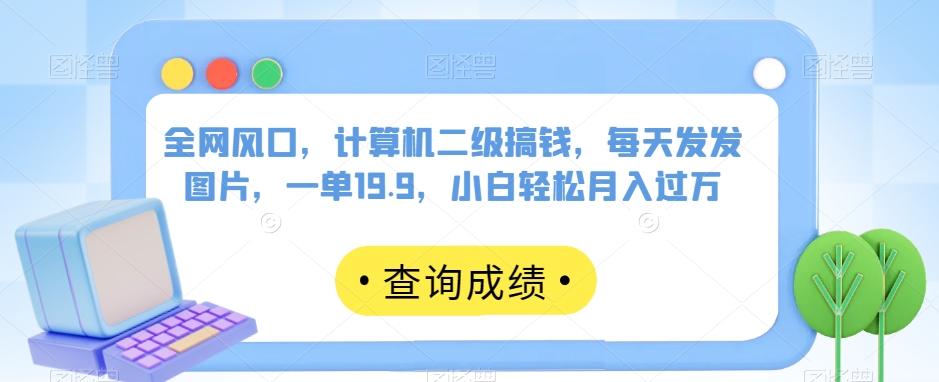 各大网站出风口，计算机二级弄钱，天天发发图，一单19.9，新手轻轻松松月薪过万【揭密】