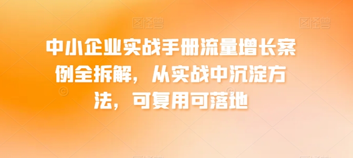 中小型企业实战演练指南流量增长实例全拆卸，从训练中沉积方式，复用可落地式