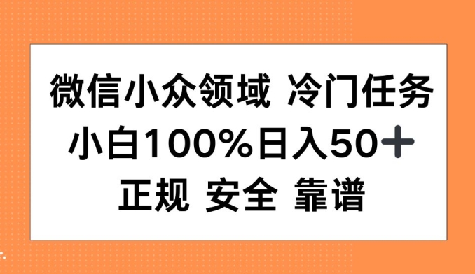 微信小众领域冷门特定任务，小白100%日入50+，正规安全靠谱