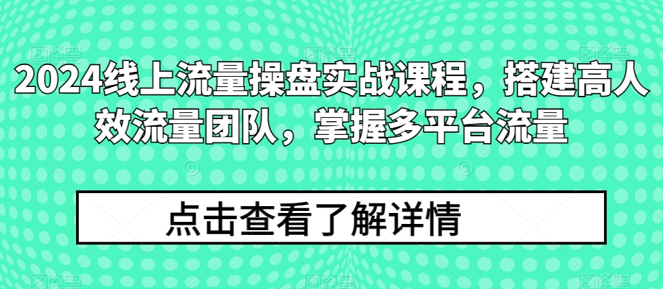 2024用户流量股票操盘实战演练课程内容，构建高人效总流量精英团队，把握多用户流量