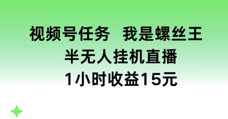 微信视频号每日任务，我就是螺钉王， 半没有人放置挂机1钟头盈利15元【揭密】-中创网_分享中赚网创业资讯_最新网络项目资源