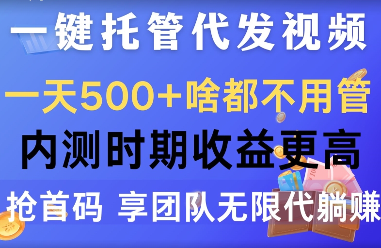 一键代管代发货短视频，一天500 什么都不管，内侧阶段收益更高，抢首码，享精英团队无限代躺着赚钱