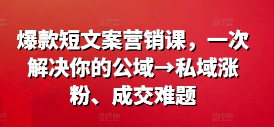 爆品短文案营销课，一次解决你的公域流量→公域增粉、交易量难点