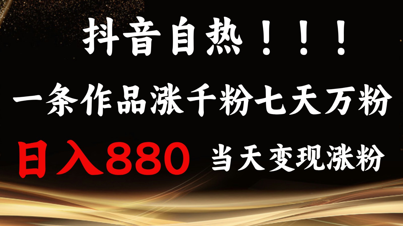 抖音小红书自然，一条著作1000粉，7天万粉，单日转现880盈利