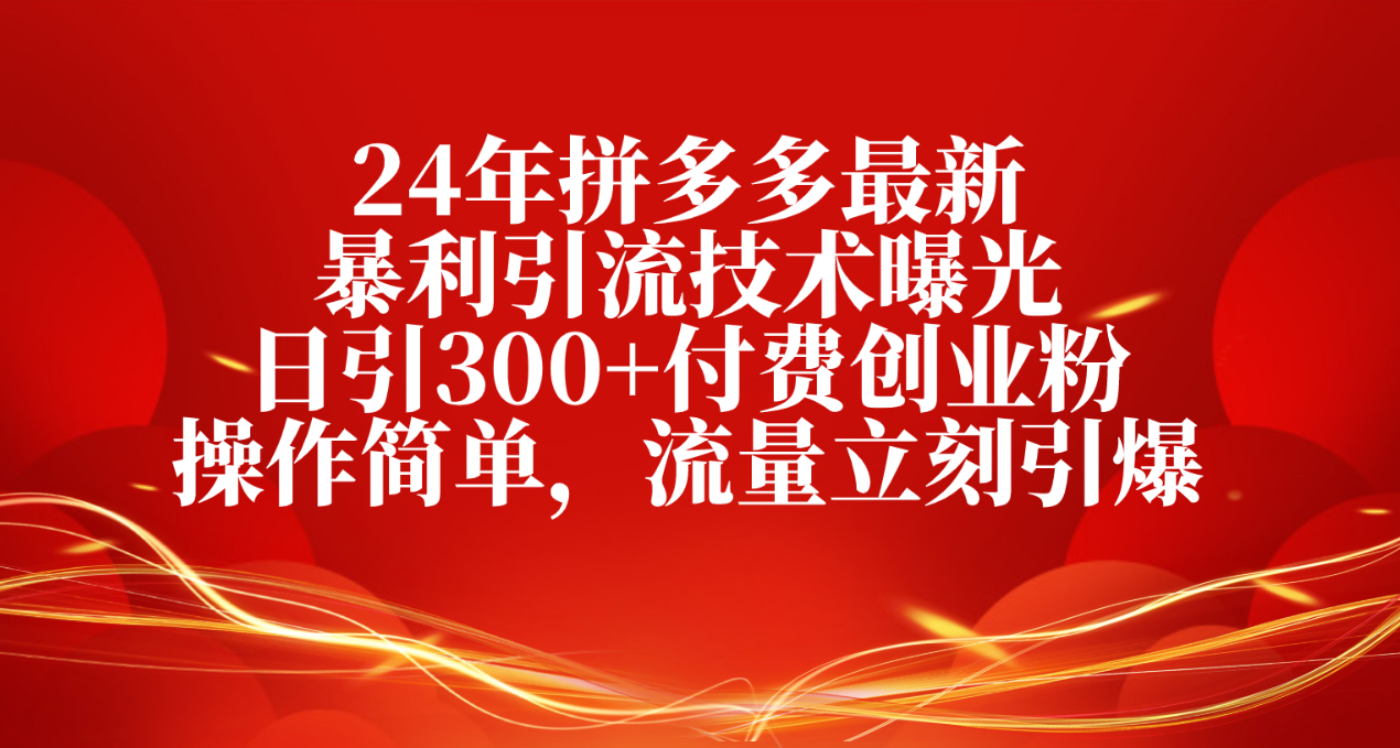 （10559期）24年拼多多最新爆利引流技术曝出，日引300 付钱自主创业粉，使用方便，总流量…