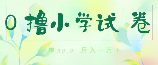 全网独家蓝海冷门项目，0撸小学试卷，一单39.9.小白可做，简单无脑月入一万的好项目