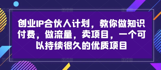 自主创业IP合伙人计划，手把手带你社交电商，做流量，卖项目，一个可以持续很久的优质企业