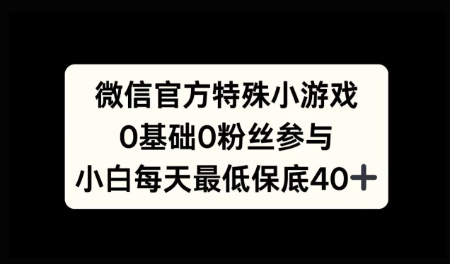 微信特殊游戏，0前提0粉丝们，新手入门每日至少最低40