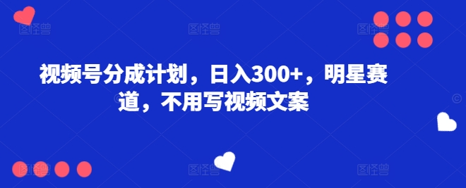 微信视频号分为方案，日入300 ，冠军赛道，不用写文案-中创网_分享中创网创业资讯_最新网络项目资源