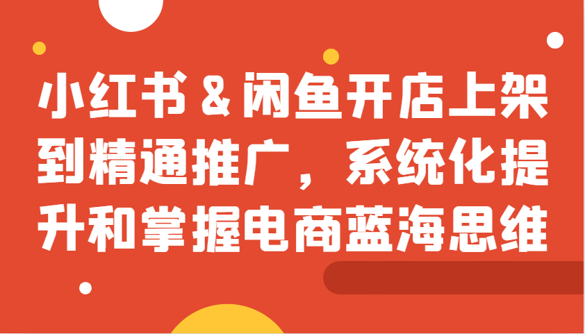 小红书&闲鱼开店上架到精通推广，系统化提升和掌握电商蓝海思维