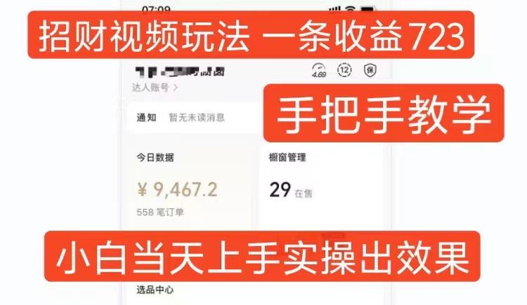 旺财短视频游戏玩法，一条视频收益723，一对一教学，新手当日可入门