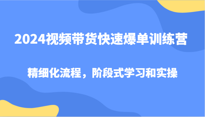 2024短视频带货迅速打造爆款夏令营，精细化管理步骤，环节式教学和实际操作