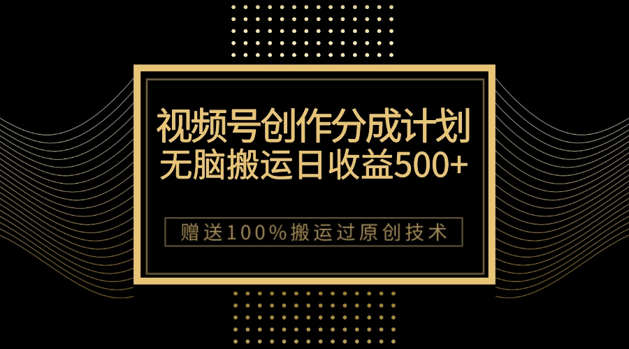 （7589期）新视频号写作分为方案，没脑子运送一天盈利500 ，100%运送过原创设计方法