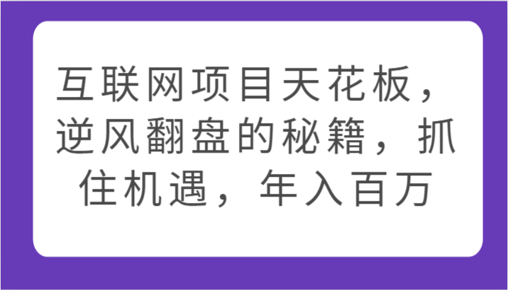 网络项目吊顶天花板，让二追三的秘笈，把握机遇，年收入百万