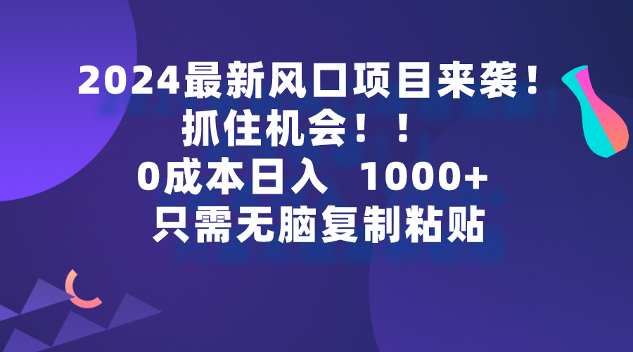 （9899期）2024全新蓝海项目来临，把握机会，0成本费一部手机日入1000 ，仅需没脑子复…