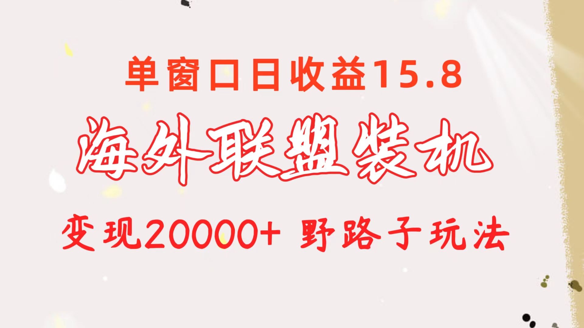 （10475期）海外联盟装机 单窗口日收益15.8  变现20000+ 野路子玩法