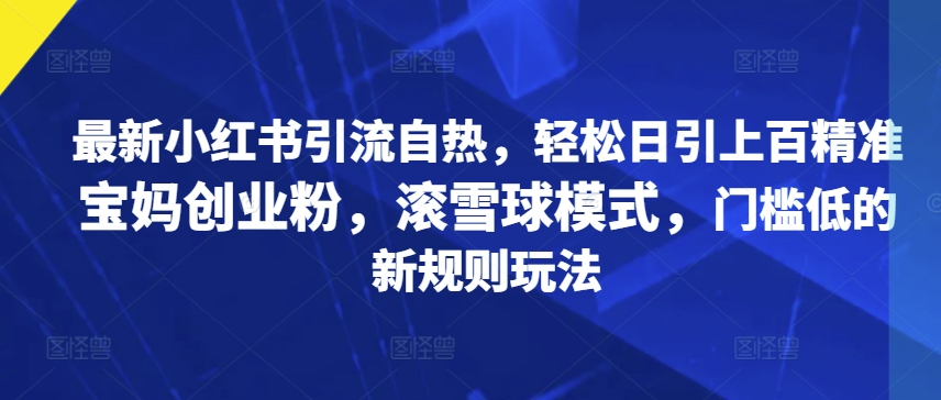 全新小红书引流自然，轻轻松松日引几百精确宝妈创业粉，稳赚方式，成本低的新规游戏玩法