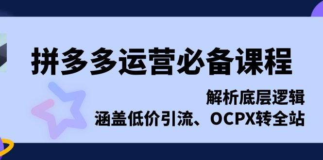 拼多多运营必不可少课程内容，分析底层思维，包含低价引流、OCPX转整站