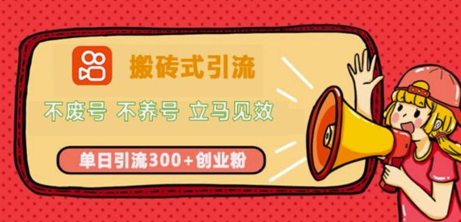 快手搬砖式引流，不废号，不养号，立马见效，单日引流300+精准创业粉