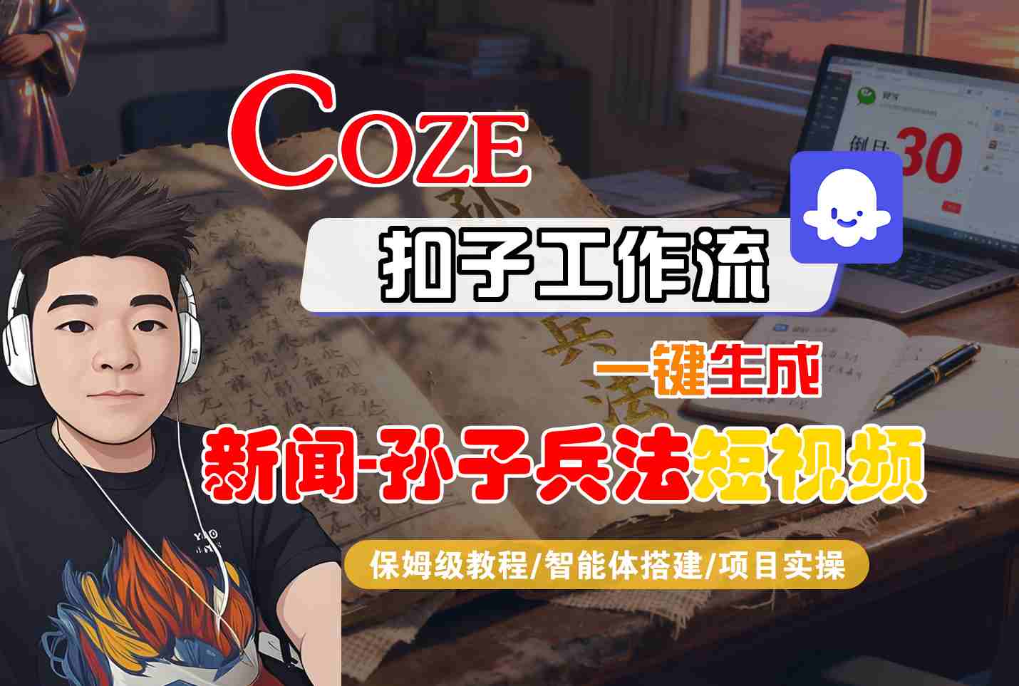 Coze扣子智能体工作流一键生成“新闻-孙子兵法“短视频，全流程保姆级教学