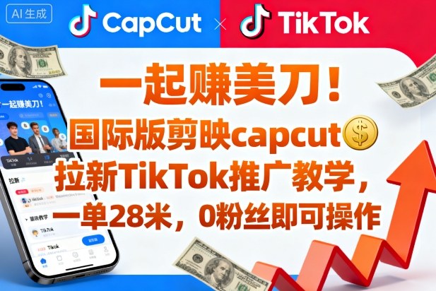 一起賺美刀！国际版剪映capcut拉新TikTok推广教学，一单28米，0粉丝即可操作（附推广入口和教学）
